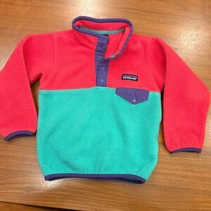 Patagonia Red and Teal Fleece Synchilla Pullover